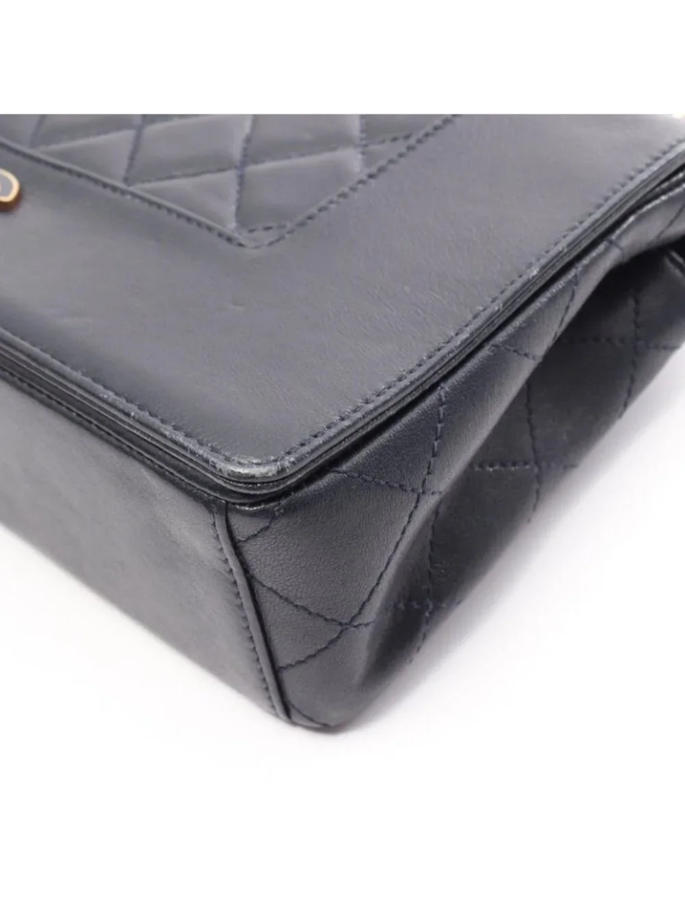 Chanel Shoulder Bag Mademoiselle Quilted Double Flap Navy Leather Chain